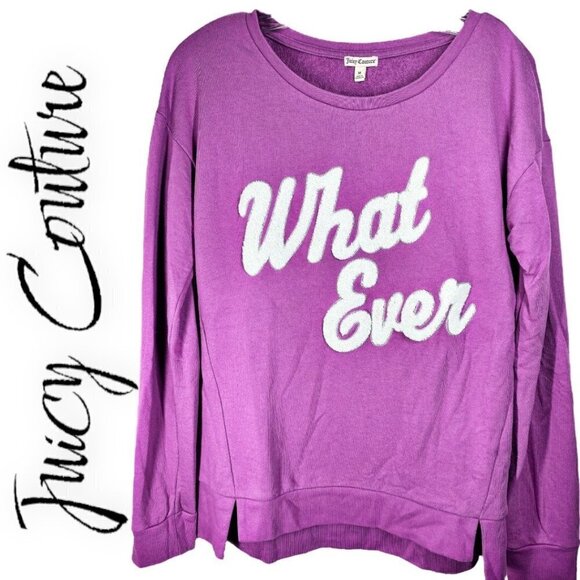 JUICY COUTURE Magenta Pink WHATEVER Graphic Sweatshirt, Size Medium - Picture 1 of 8